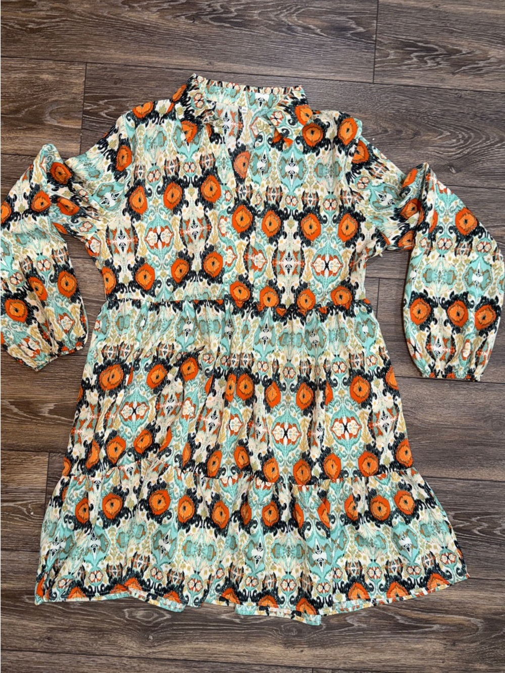 Festival Boho Ikat Print Tiered Swing Dress